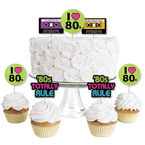 Big Dot of Happiness 80's Retro - Dessert Cupcake Toppers - Totally 1980s Party Clear Treat Picks - Set of 24