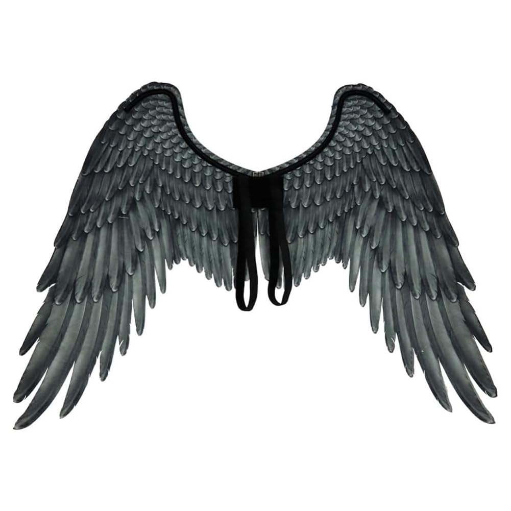 JOYWU Angel Wings Costume for Adults,75 x 105cm Black White Feather Wings with Adjustable Straps,Non-Woven Fabric Large Angel Wings for Women,Halloween Wings Costume Props Supplies (Black)