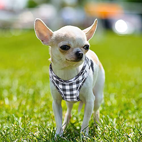 HEELE Hundegeschirr für Hunde Geschirr Hund Klein Weich Mesh Brustgeschirr für Mittlere und Kleine Hunde, Verstellbare Reflektierende Atmungsaktive Welpengeschirr, Reflektierend, Plaid Weiß, S