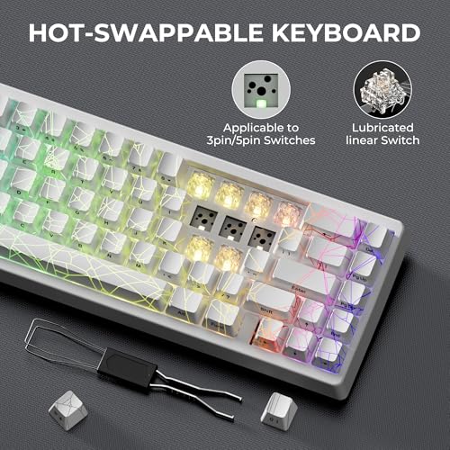 Image of x XVX M67 Wireless 60% Percent Keyboard, QMK /VIA Topographic Gaming Keyboard, Tri-Mode Thocky Creamy Mechanical Key board, Hot Swappable Gasket Mount RGB IMD Tech for Win /Mac, Spider Web Theme, White