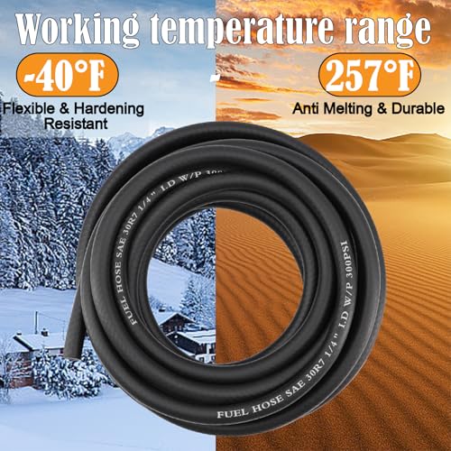 Image of 1 /4 Inch 25Ft Fuel Line Hose Push Lock NBR Rubber SAE 30R7 300PSI with 10Pcs Clamps Used in Automobile Engines Fuel Systems