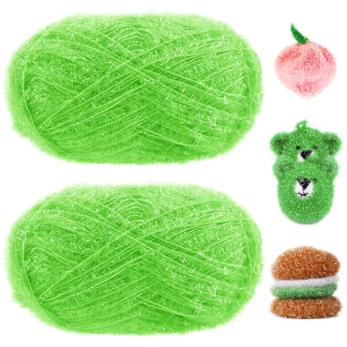 Image of JeogYong Scrubby Yarn 2 Skeins (2 x 100g, 2 x 218yd) Scrubby Sparkle Yarn, Fluffy Polyester Scrubbie Crochet String for Crocheting Knitting Dishcloths Washcloths DIY Projects