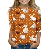 Camisa de Pascua para niñas, color huevo, manga 3/4, cuello redondo, ajuste holgado, para adolescentes, niñas, verano, casual, ajustada, para correr, ciclismo, atletismo, naranja, 8-9 años
