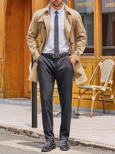 Runcati Mens Double Breasted Trench Coat Notched Lapel Windbreaker Jackets Causal Overcoat With Belt4