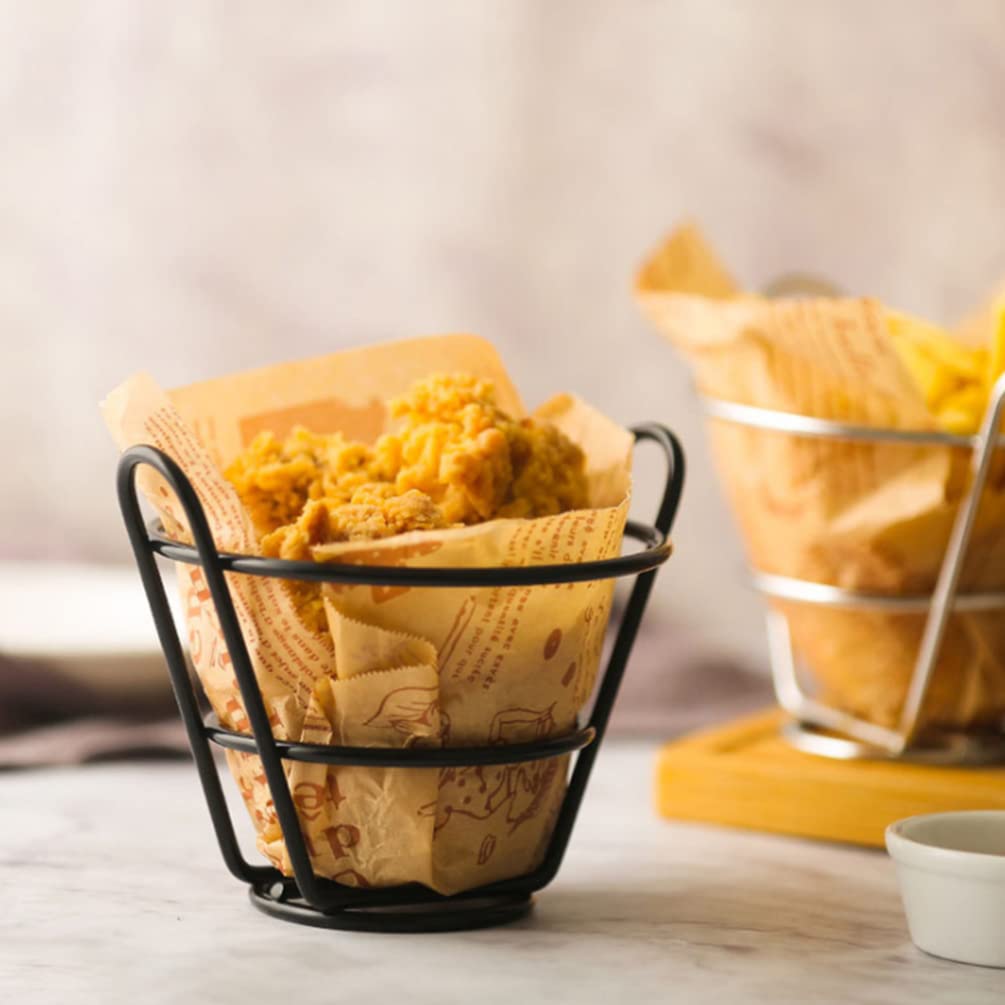 Hemoton 2Pcs French Fry Stand Cone Basket, Stainless Steel Lightweigt Reusable Fish and Chips Basket Holder, Snack Appetizer Serving Rack, Food Display Wire Stands for Kitchen Restaurant Buffet