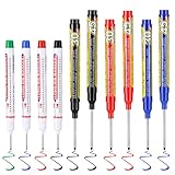 Bewudy 10 Stück Tieflochmarker Set, Bohrlochmarker 45mm 30mm 20mm Markierungsstift Wasserfest Lochmarker Extralange Spitze Tiefenlochmarker für Holz Kunststoff Karton Wand (Schwarz Blau Rot Grün)