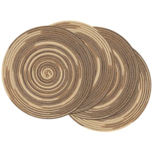 Image of SHACOS Round Braided Placemats 15 inch Set of 4 Variegated Washable Kitchen Table Place Mats Table Mats for Home Wedding Party (Rainbow Brown, 4)