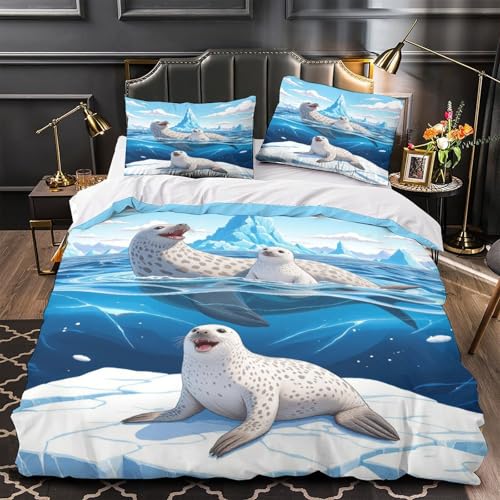 Parure de lit phoque 135x200 cm avec housse de couette microfibre 3D