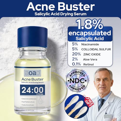 AOAO Salicylic Acid Acne Serum, Pimple Treatment & Body Acne Treatment, Shrinks Pimples in 24Hr & Helps Fade Acne Marks in 7 Days, With 1.8% Encapsulated Salicylic Acid, 5% Niacinamide & 20% Zinc Oxide 10ml