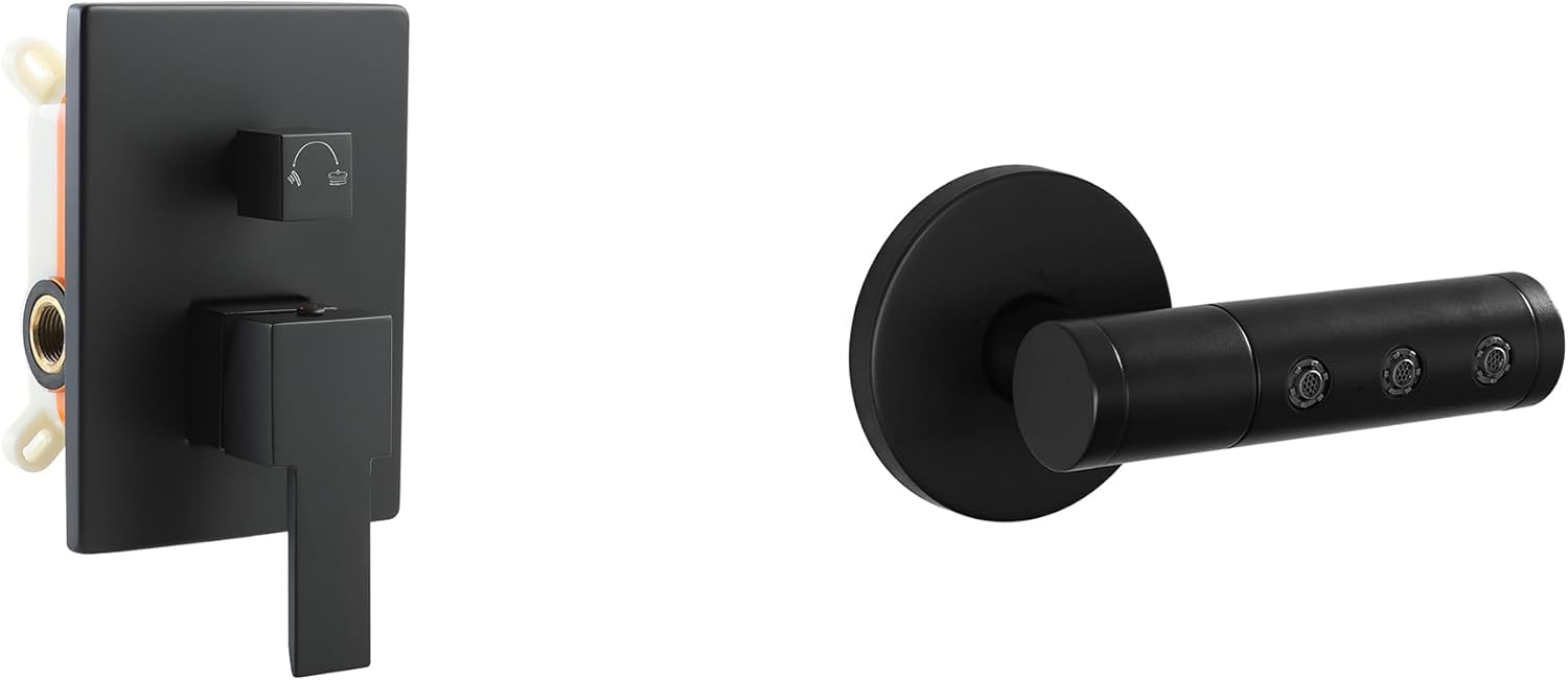 SKOWLL 3 Nozzles 180 Degree Rotatable Wall Mounted Shower Body Sprayer Massage & Matte Black 2 Function Shower Handle Control Valve