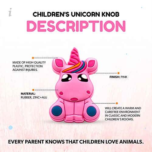 DOJA Barcelona Kids Cupboard Door knobs Children’s Furniture Knobs and Children Furniture Handles Pack of 12 Unicorn Cabinet 50X34Mm Rubber and Zinc-Aluminium Decorative Kids Drawer Nursery Cupboard - Image 4