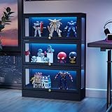 BONITURE Display Cabinet with Acrylic Glass Doors,3-Tiers Curio Cabinet with LED Lighting for Collectibles, Collectibles Toy Organizers Rack & Display Shelf Display Case Storage Cabinet, Black