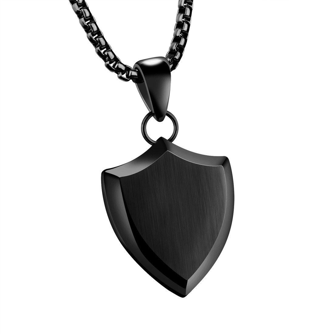 PAMTIER Men's Stainless Steel Dog Tag Triangle Shield Pendant Necklace Polished Silver/Rose/Gold/Black