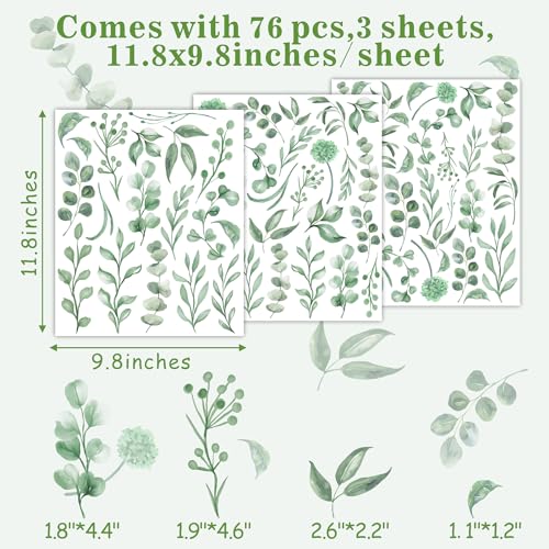 Barri Design 113 Green Leaves Wall Stickers Boho Leaves Wall Decals Watercolor Botanical Modern Leaf Wall Stickers Peel And Stick Green Leaf Wall Decals For Nursery Bedroom Living Room Decor thumb #3