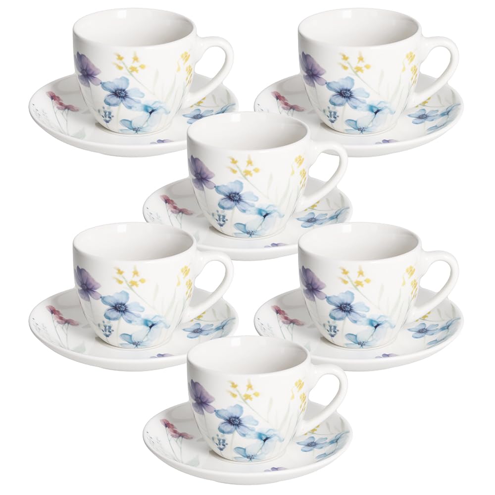 Tognana Florenne Pack of 6 The Cups with Plate 200 cc, New Bone China, Multicolour