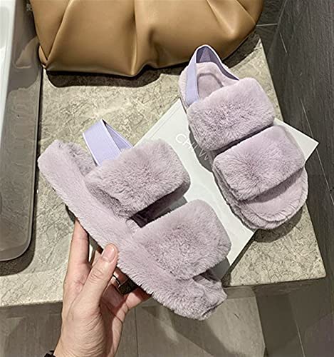 Cute Slippers Open Toe House Slippers Slides Sandals Two Band Fluffy Slippers with Strap Outdoor Sandal Slippers Non-Slip Slide Houseshoes Memory Foam Slippers (D 43