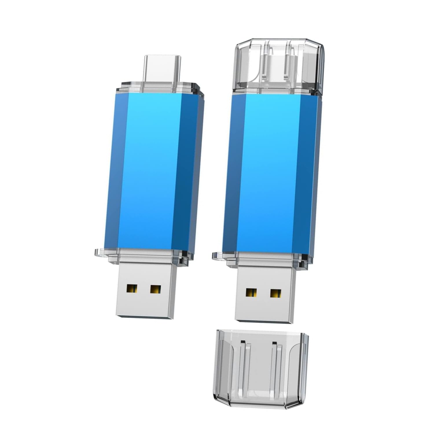 JUANWE 128GB USB C Stick 2 Packs Flash Drive, 3.0 USB Key Dual Drive High Speed Memory Stick, Thumb Drive 2-in 1 & Dual Cap Dust Proof Design, Files Storage & Expand Capacity Type C Flash Drive, Blue