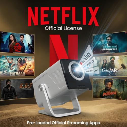 Image of Portronics Beem 570 Smart Projector | Netflix Certified | 1080p Full HD Native | 10000 Lumens | Android 13 | Upto 120 inch Screen | Auto Keystone, Obstacle Avoidance | Built-in Apps | 5W Speaker (Silver)