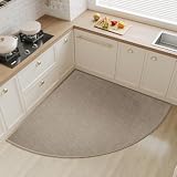 YDKGL Corner Kitchen Rugs Non Slip Washable, Rubber Backed Circular Sector Kitchen Mats for Floor, Super Absorbent Imitation Linen Braided Kitchen Floor Mat for Sink Corner Areas (Brown, Radius 39')