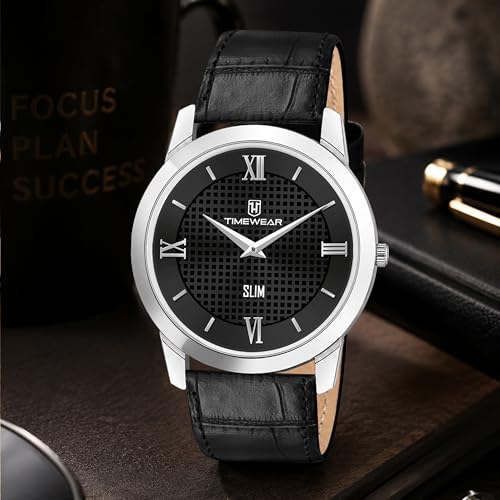 Image of TIMEWEAR Analog Slim Two Hands Leather Strap Watch for Men