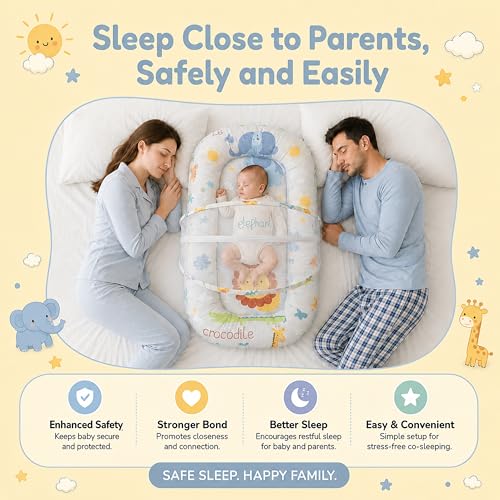 Image of StarAndDaisy 3-in-1 Baby Nest with Mosquito Net, Soft Baby Bedding Set and Sleeping Mattress, Portable Travel Bed, Comfortable Baby Lounger for Newborn Boys and Girls