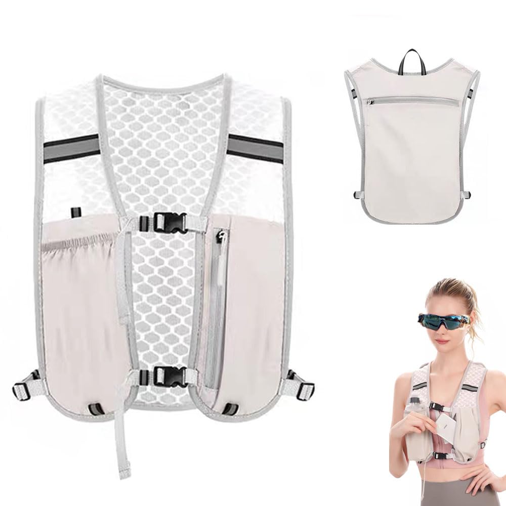 Running Vest for Men and Women, Ultralight Hydration Backpack, Adjustable Chest Straps, Reflective Cycling Backpack for Camping, Hiking, Marathoner, Grey