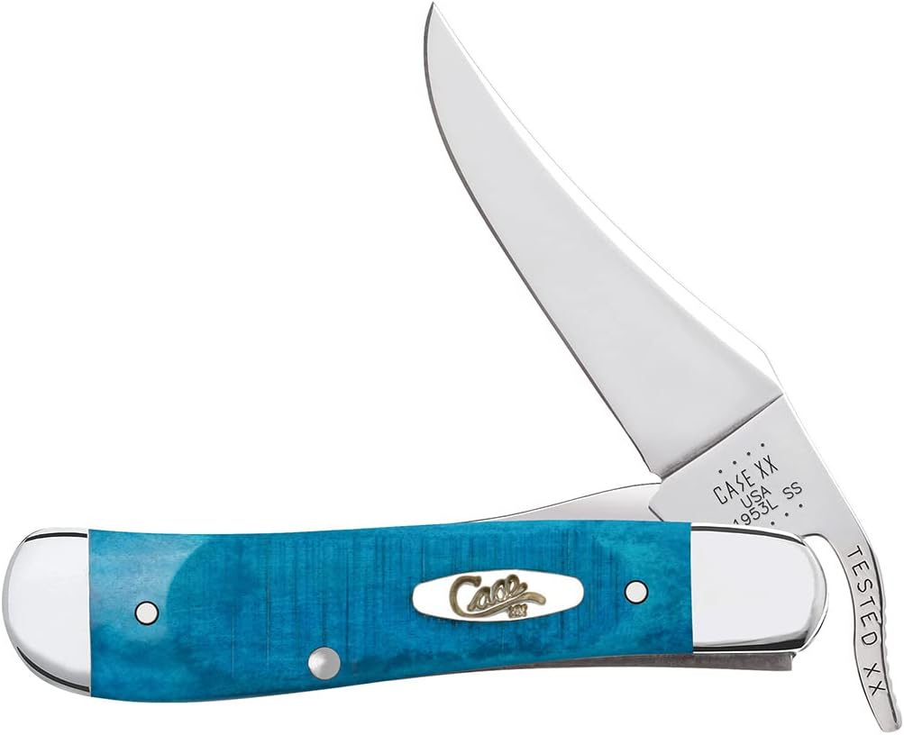 Case XX WR POCKET KNIFE RUSSLOCK CARIBBEAN BLUE BONE SAWCUT JIG, ITEM 25589, LENGTH CLOSED 4 1/4 INCH (61953L SS)