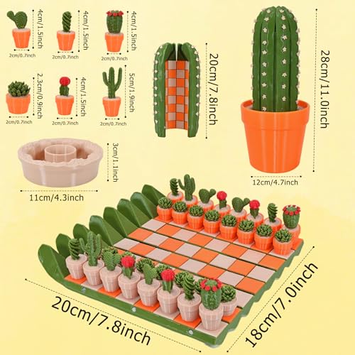 Cactus Chess Set con 32 piezas 3D y tablero portátil miniatura 3