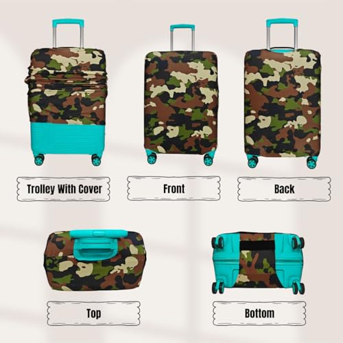 Image of Army Printed Luggage Cover for Traveling Bag & Suitcase - Stretchable & Scratchproof Trolley Protector with Velcro Lock & Lightweight Washable Material(Suitcase Not Included, Only Cover in Product)