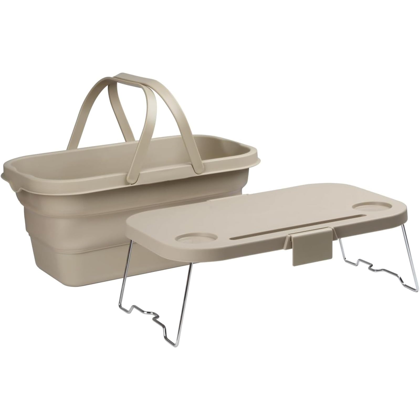 2 in 1 Picnic Basket, Collapsible Picnic Basket with Portable Sink Basin Bucket Tray Table Basket with Lid for Organizing Car Trunk Organizer for Picnic Beach Camping