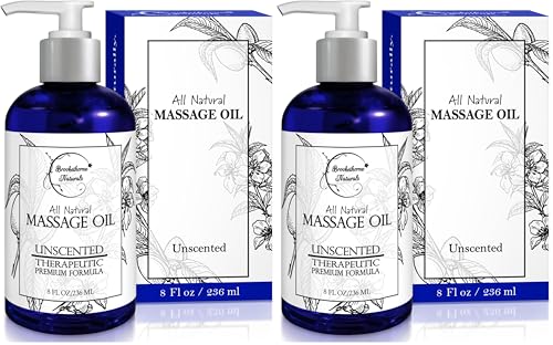 Image of Unscented Massage Oil for Massage Therapy - 100% Natural Body Oil with Sweet Almond, Grapeseed & Jojoba for Premium Glide - Pure Carrier Blend for Aromatherapy - Brookethorne Naturals (Pack of 2)
