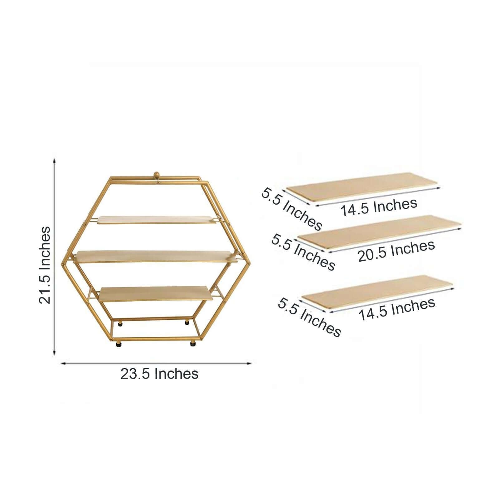 21-Inch tall Gold 3 Tier Metal Hexagonal Cupcake Holder Dessert Display Stand Wedding Party Events Decorations Supplies