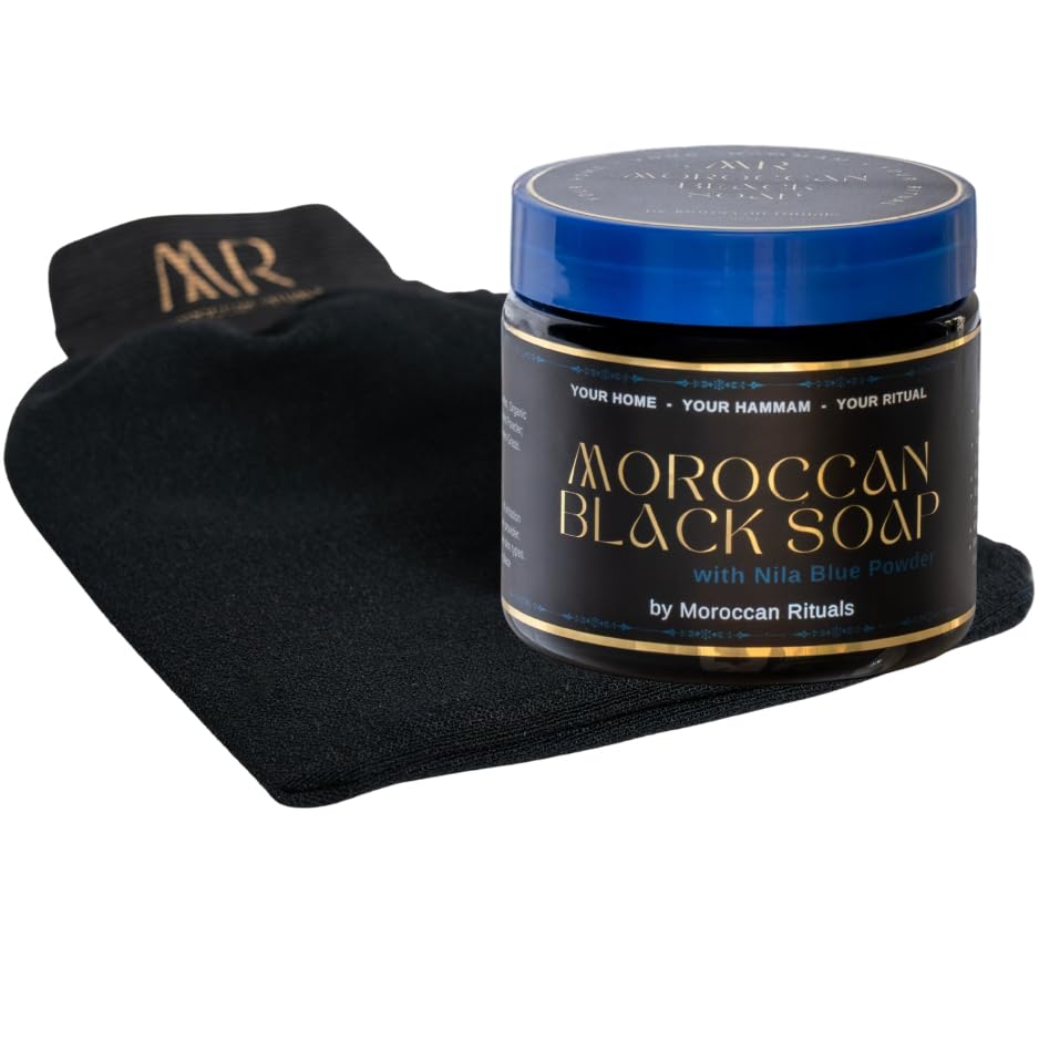 Authentic Moroccan Black Beldi Soap & Exfoliating Kessa Glove