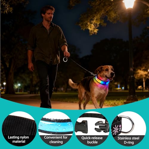 Rechargeable Light Up Dog Collar USB-C LED Dog Light Collar with 360° Visibility, Reflective Outer Shell, 7 Colour Flowing Modes, Waterproof Dog Collars for Medium Large Dogs Night Safety Walking - Image 2