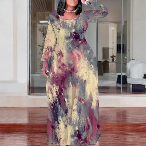 Image of PinkPatty Plus Size Maxi Dresses for Women Long Sleeve Crew Neck Sundress Casual Fall Dress with Pockets
