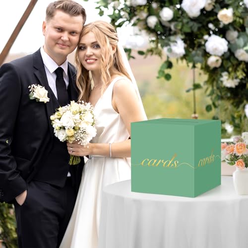 Image of Green Card Box Gold Foil Wedding Favors Gift Card Boxes Post Box Receiving Money Box Holder for Wedding Reception, Baby Showers, Anniversary, Birthday Party, Retirement, Graduation Envelope Holder