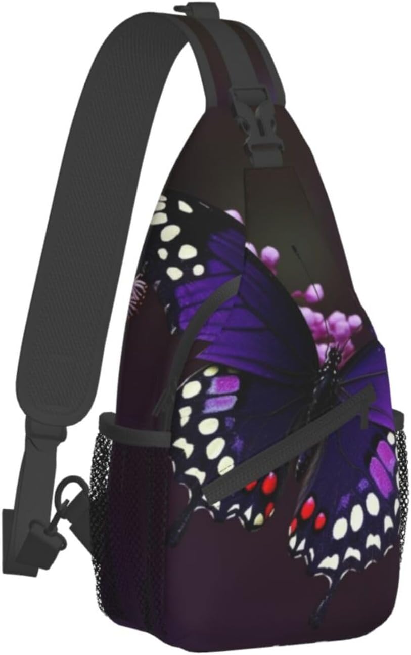 Purple plum butterfly Print Cross Chest Bag Sling Backpack Crossbody Shoulder Bag Travel Hiking Daypack Unisex