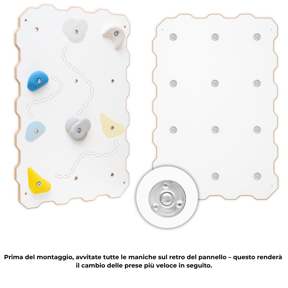 MAMOI® Parete da Arrampicata per Bambini da Interno – Pannelli in Legno con Prese, Struttura per Arrampicata per Cameretta, Kit di Montaggio Incluso
