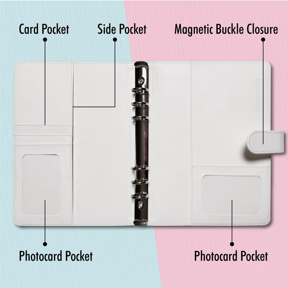 Carpeta A5 Kpop para tarjetas fotográficas con 240 bolsillos, álbum para tarjetas fotográficas con 30 fundas de doble cara para tarjetas fotográficas, 6 anillas de piel sintética, bonito libro
