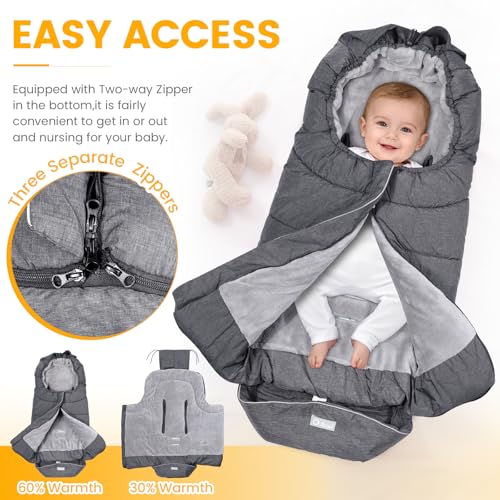 Image of Orzbow Stroller Footmuff Universal - Weather-Proof Bunting Bag for Toddler, Warm Fleece Sleeping Bag for Cold Weather, Easily Attaches to Most Strollers, Baby Boys Girls Winter Essentials, Dark Grey
