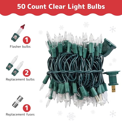 Image of PREXTEX 50 Count Clear Christmas Tree Lights - 10 ft Warm White String Lights with Green Wire - Indoor and Outdoor Mini Light for Christmas, Holiday Decorations, Trees, Fences, Patios and More