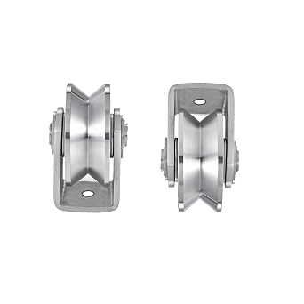 2pcs V Groove Wheel Stainless Steel Heavy Duty Wire Rope Pulley Block Sliding Gate Rollers Double Bearing Plate Caster Solid Track Rollers Wheels Fence Gate Wheel