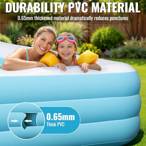 Large Inflatable Pool 180" x 76" x 22" Oversized Swimming Pool for Kids and Adult, Family Blow Up Pool with Air Pump, Durable Thickened Backyard Kiddie Pool for Outdoor, Garden, Summer Water Party by QOPOYU - Image 3