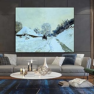 Quadri impressionista di Monet - Carrozza a pavimento lungo nei giorni di neve Arti artigianali per la Decorazioni della parete di casa 30x40cm x1 Senza Cornice