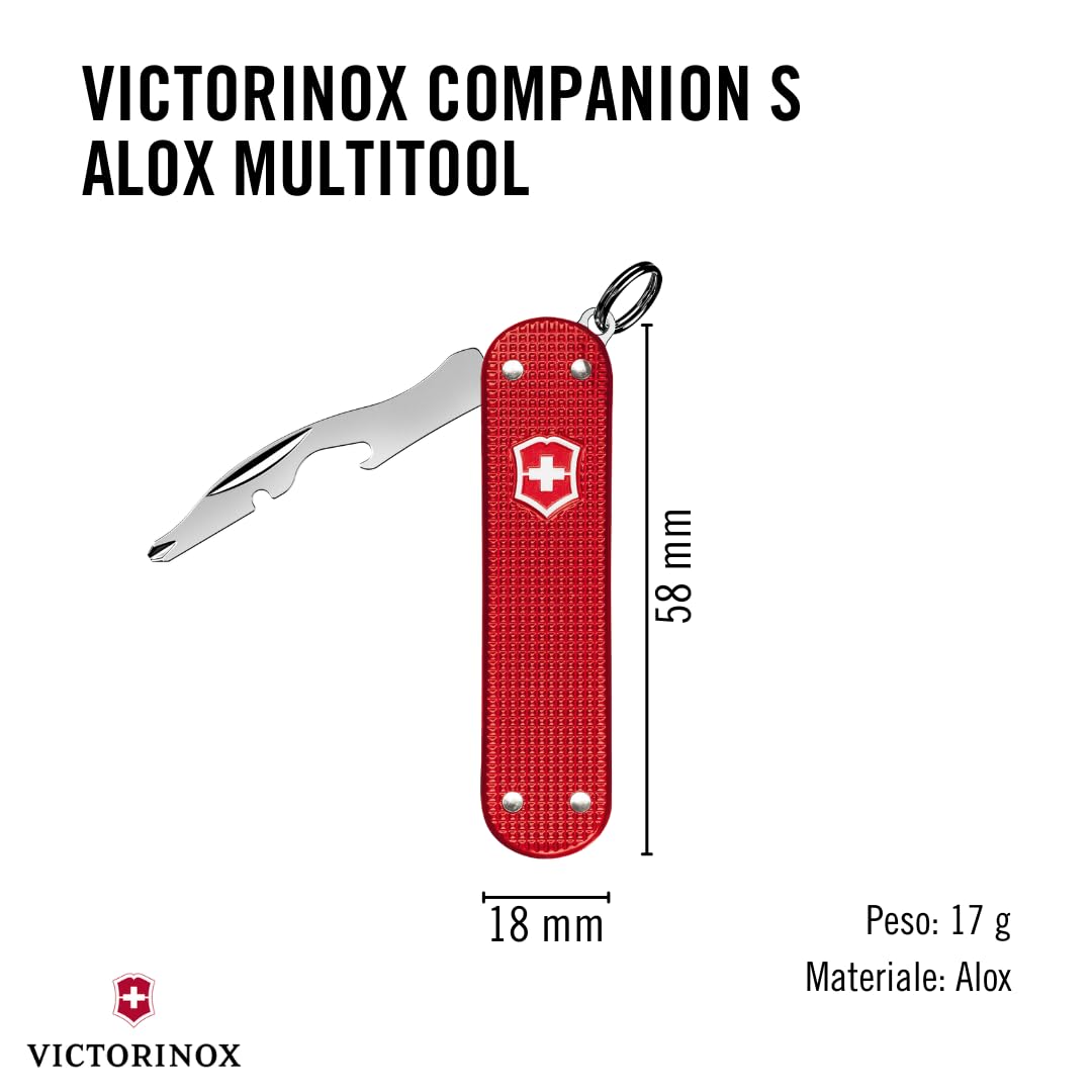 Victorinox Companion S Alox, Multiuso, Tascabile, 5 Funzioni, Piccolo, incl. Forbici e Cacciavite, Swiss Made, Rosso