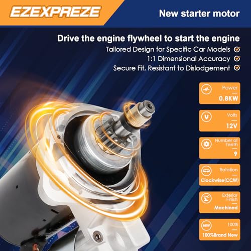 Image of 16450N Ezexpreze Starter Motor Compatible with Porsche 914 1974-1975 1.8L, Volkswagen Beetle 1970-1979 1.6L, Super Beetle 1972-1980 1.6L, 0.8kw 12V 9-Teeth CCW 111911023, BAA-911-023B, 6004AA0021