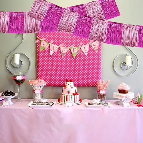 Image of BEISHIDA 3 Packs Metallic Foil Fringe Garland Pink Mix Wall Hanging Tinsel Fringe Banners for Car Floats Birthday Baby Bridal Shower Wedding Graduation Holiday Party Decoration(30 Feet)