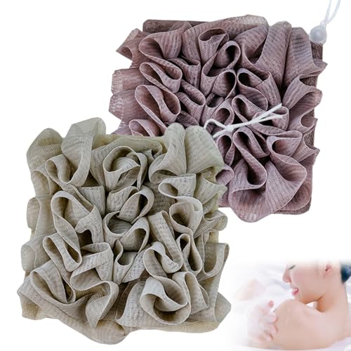 QIYUDA 2pcs Loofah Cloth for Bar Soap, Loofah Washcloth Shower Ball 2-in-1 (Gray and Brown)