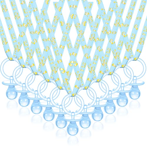Junkin 60 Pieces Baby Shower Pacifiers Necklace Acrylic Baby Pacifiers Party Favors Pacifiers Charm Pacifiers Necklace for Girls Boys Baby Shower Party Decorations, Boy Style (Blue, Gold)