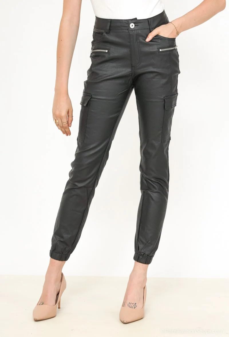 Crazy Lover Pantalon Femme Jean Slim Pantalon en Cuir pour Femmes Skinny Motard Look Cuir